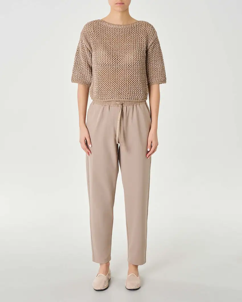 Pantaloni sabbia in tela di misto viscosa con elastico e coulisse inseriti in vita Linea MONOCHROME