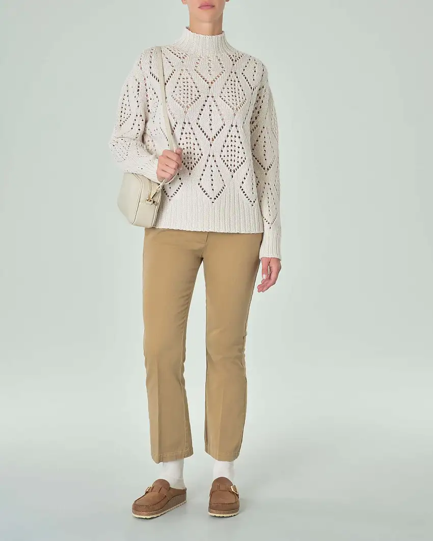 Pantaloni a trombetta beige in cotone stretch