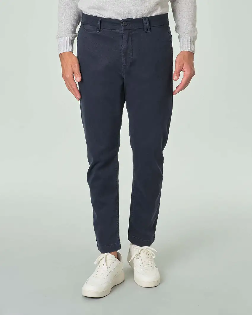 Pantalone chino blu in diagonale di cotone stretch