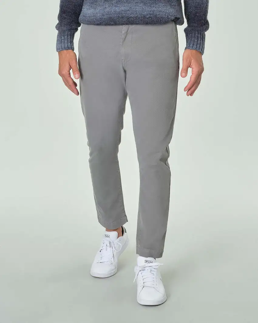 Pantalone chino grigio in diagonale di cotone stretch