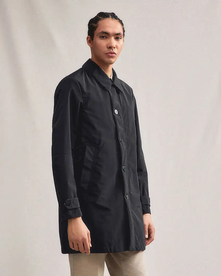 Trench Garretson blu in popeline di nylon