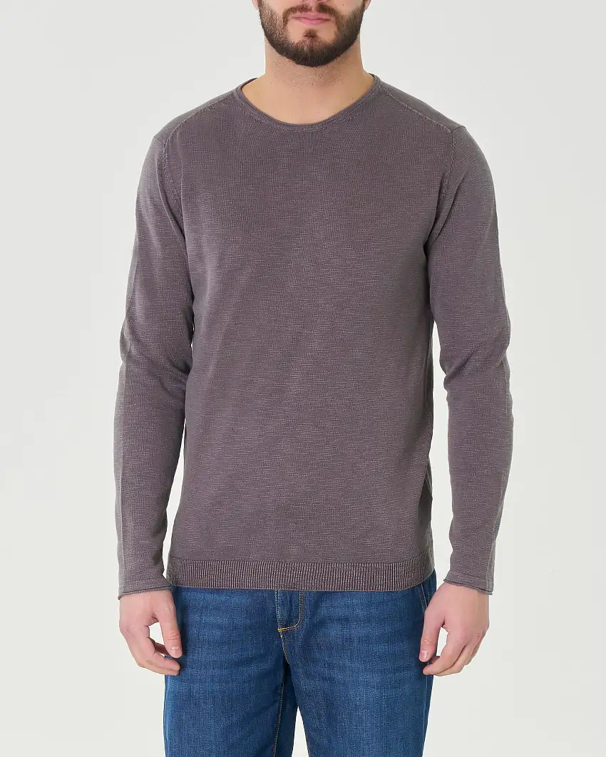 Maglia girocollo fango in puro cotone effetto fiammato