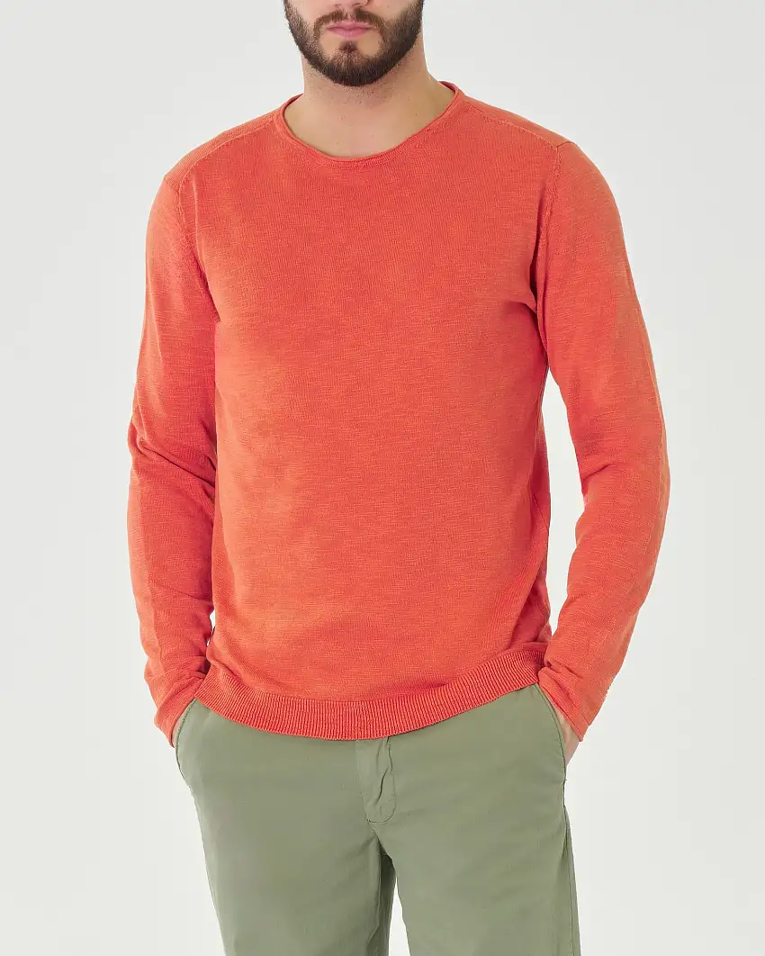 Maglia girocollo arancione in puro cotone effetto fiammato