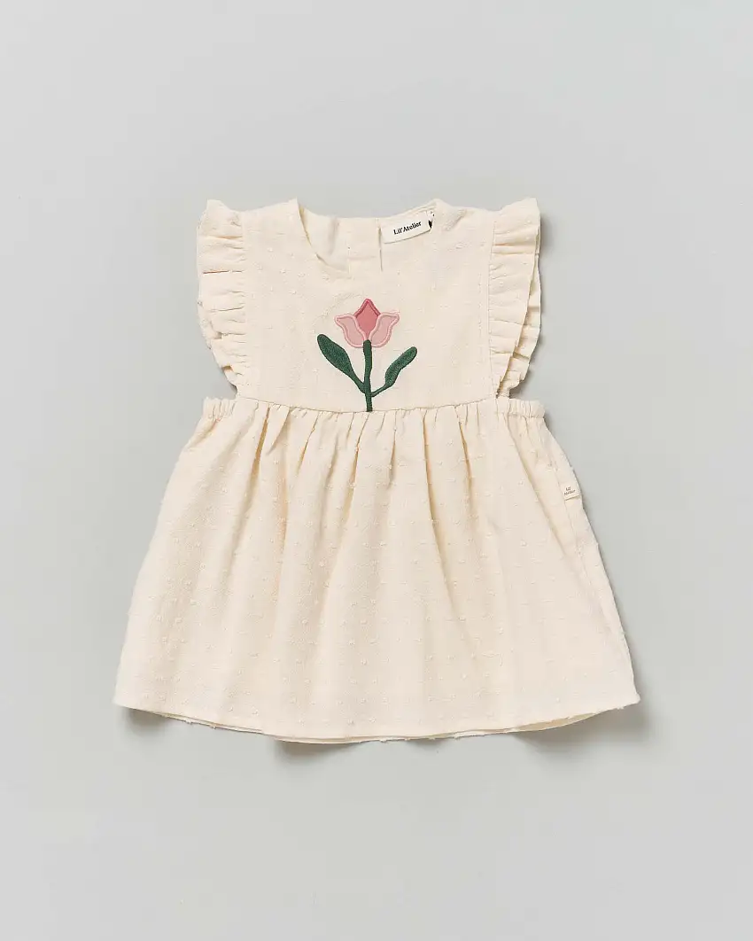 Abito panna in cotone con fiore ricamato 1-18 mesi