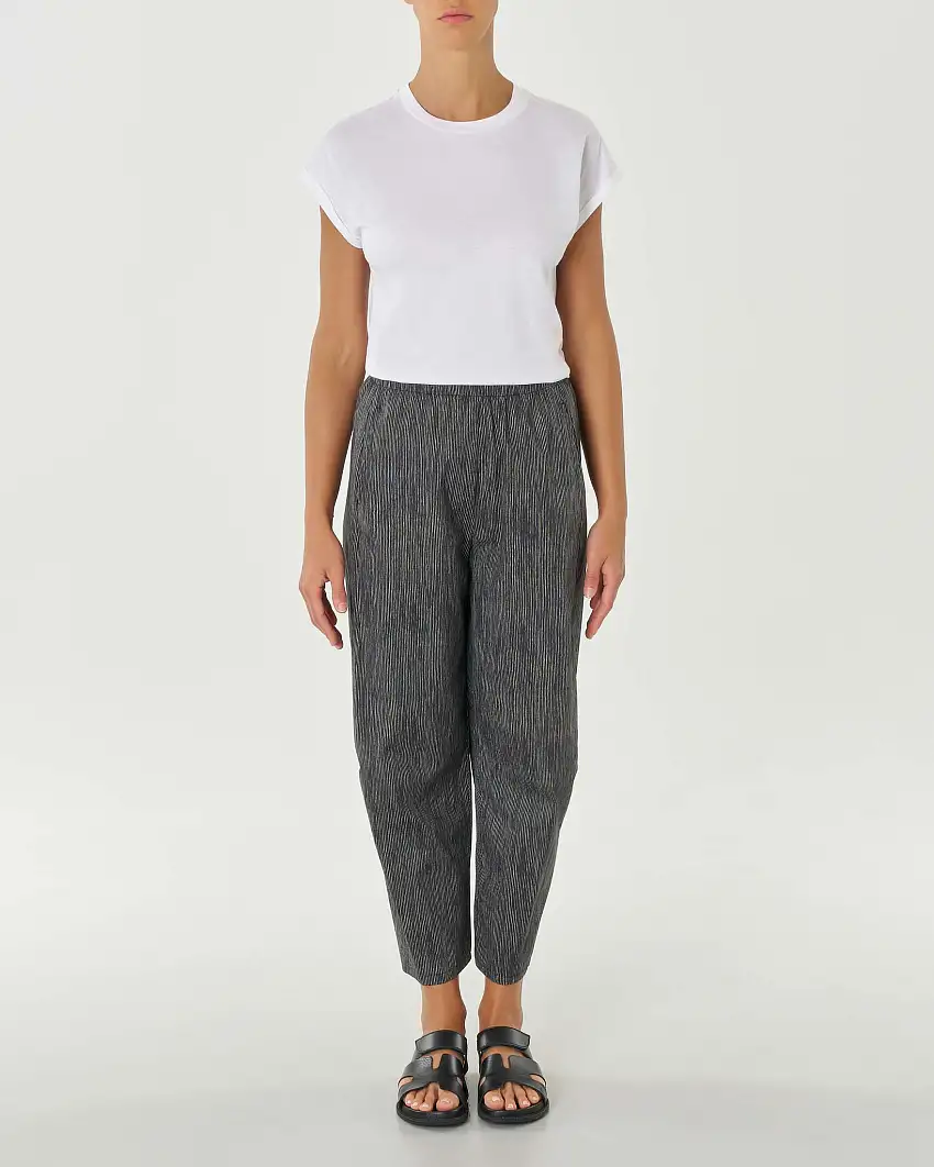 Pantaloni sale e pepe in popeline di cotone stretch dalla linea a pagliaccio