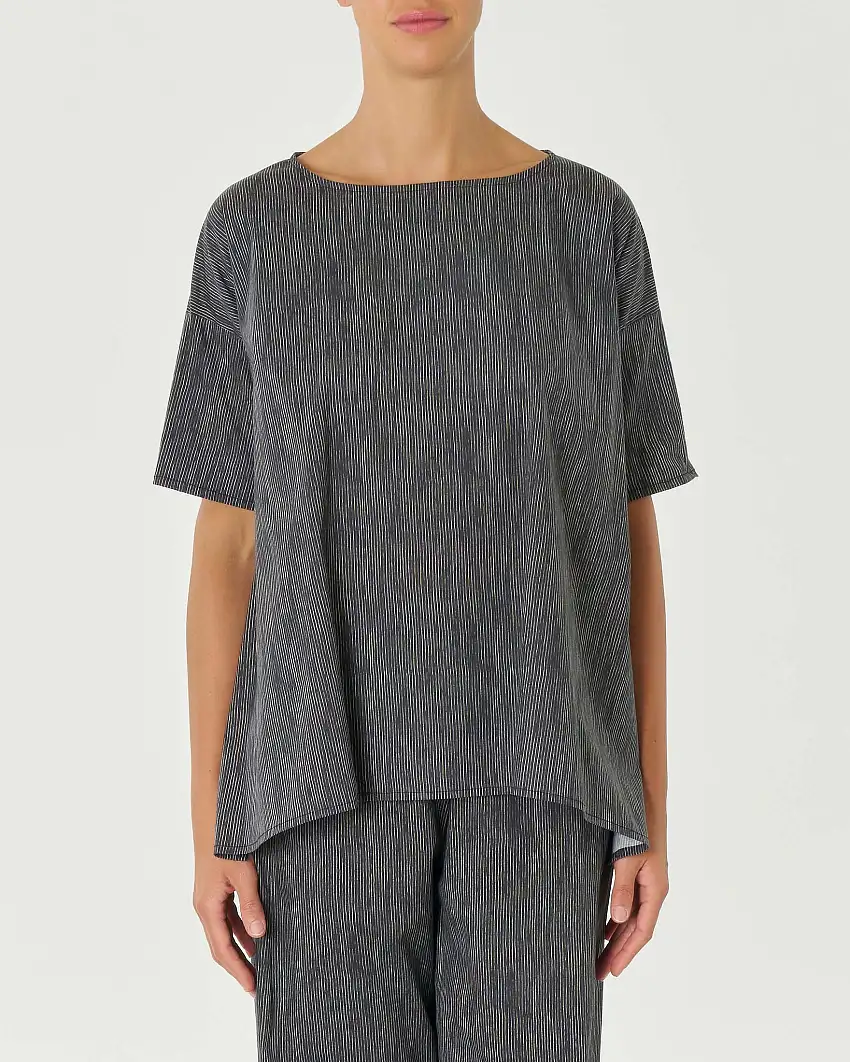 Blusa boxy sale e pepe in popeline di cotone stretch con maniche corte
