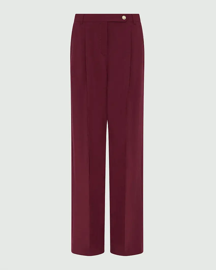 Pantaloni palazzo bordeaux in viscosa e lino con pinces in vita