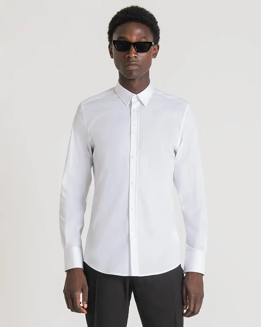 Camicia Antony Morato bianca in popeline di cotone stretch super slim-fit