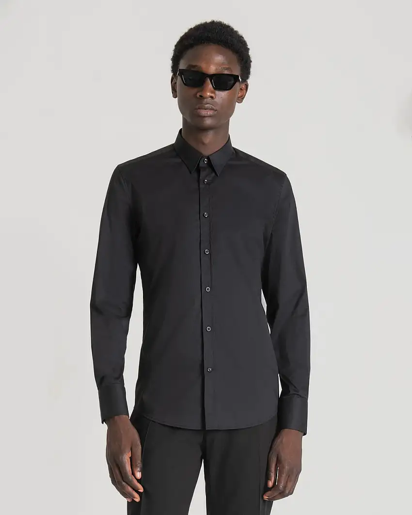 Camicia Antony Morato nera in popeline di cotone stretch super slim-fit