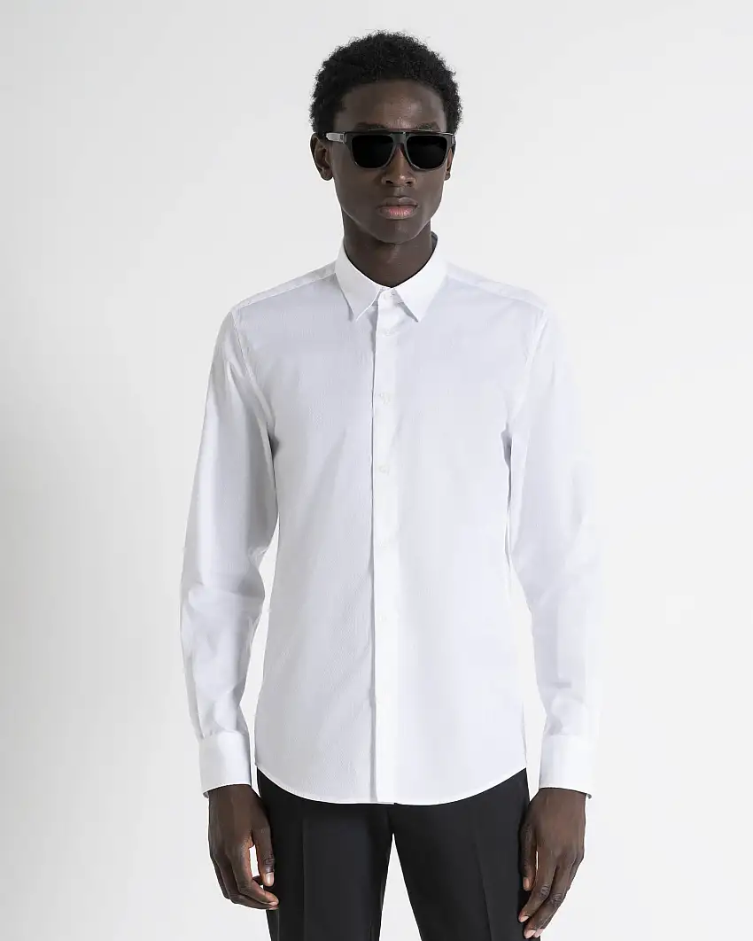 Camicia bianca in cotone micro armatura slim-fit