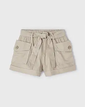 Short beige in cotone con tasconi e fusciacca
