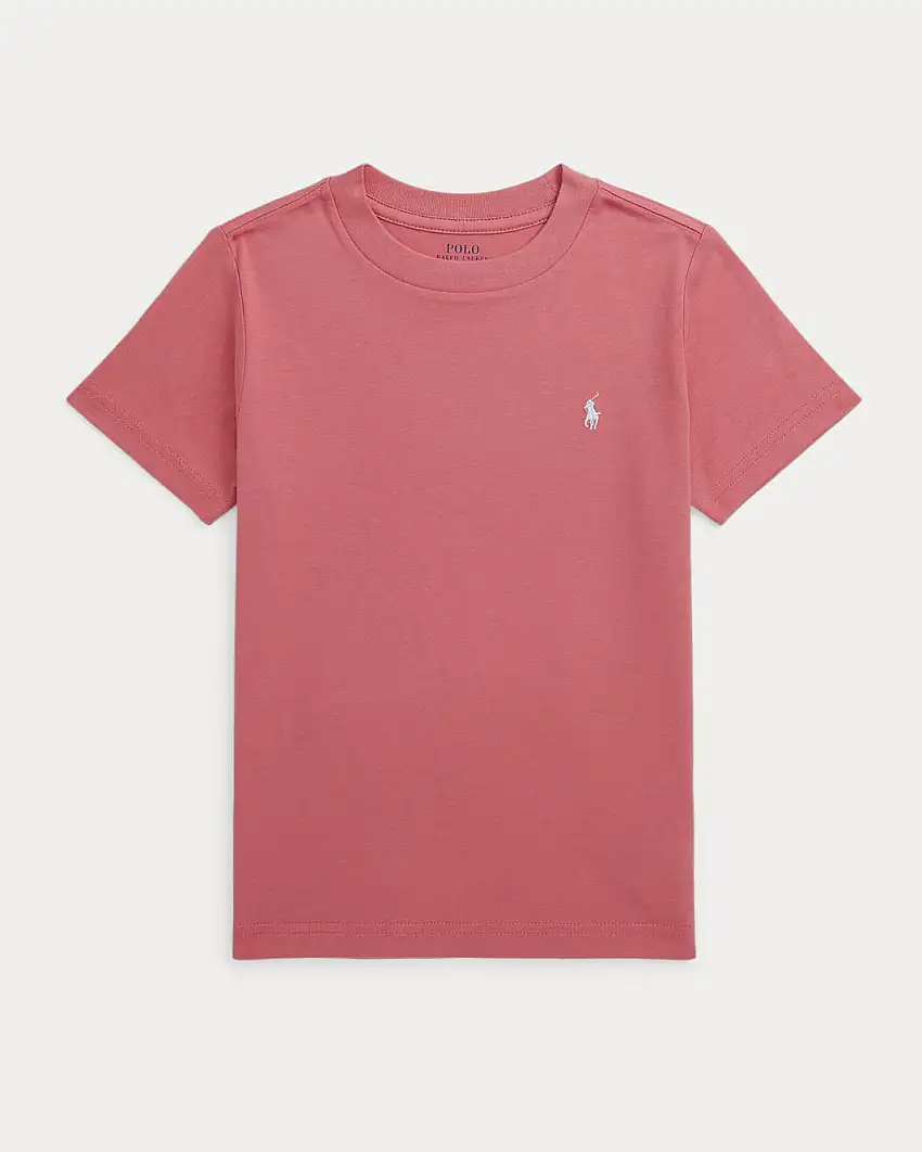 T-shirt corallo mezza manica con logo pony bianco ricamato