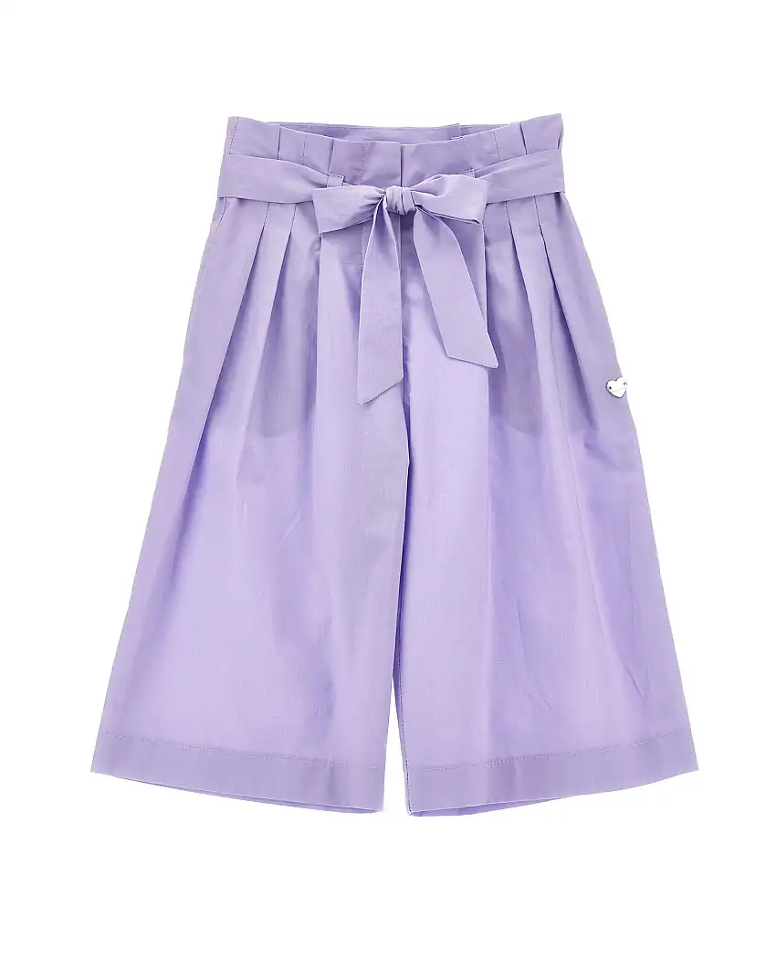 Pantalone corto lilla in popeline con fiocco