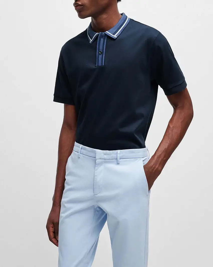 Polo Phillipson blu in jersey di cotone con collo in contrasto