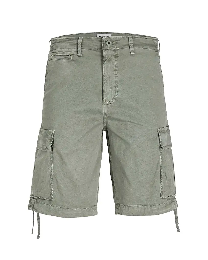 Bermuda cargo color salvia loose-fit in puro cotone con laccetti annodabili al fondo