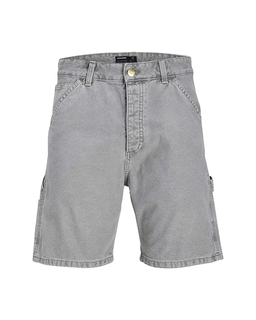 Bermuda carpenter grigio loose-fit in denim di puro cotone