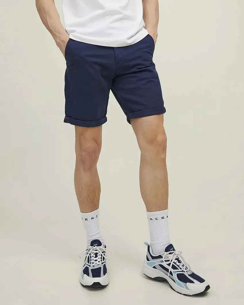 Bermuda blu in gabardina di cotone stretch regular-fit