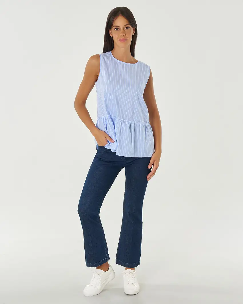 Jeans a trombetta in cotone stretch blu effetto lavato