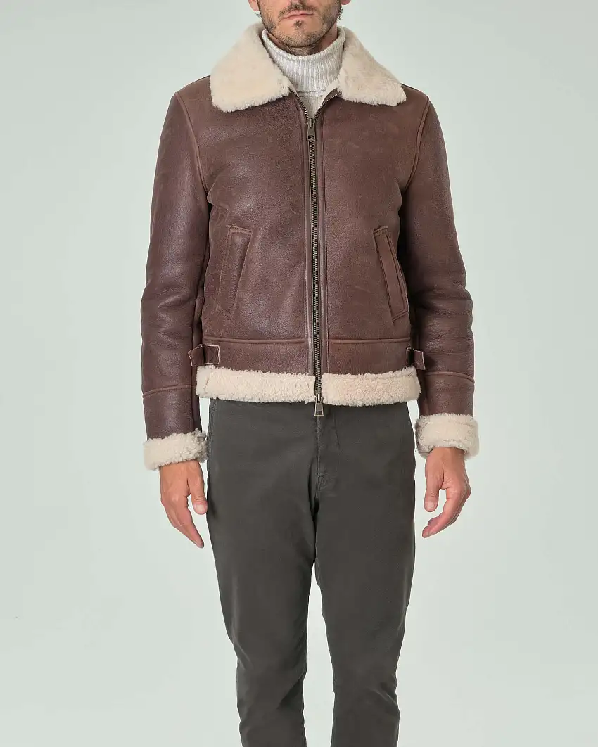 Giacca shearling My Stuff marrone foderata in orsetto color panna