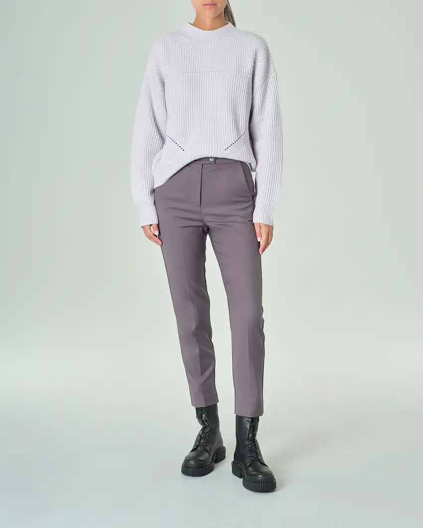 Pantaloni alla caviglia color piombo in misto viscosa dalla linea straight slim