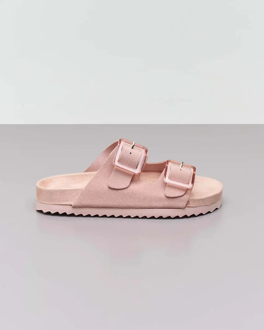Sandali cipria in pelle scamosciata con fibbie