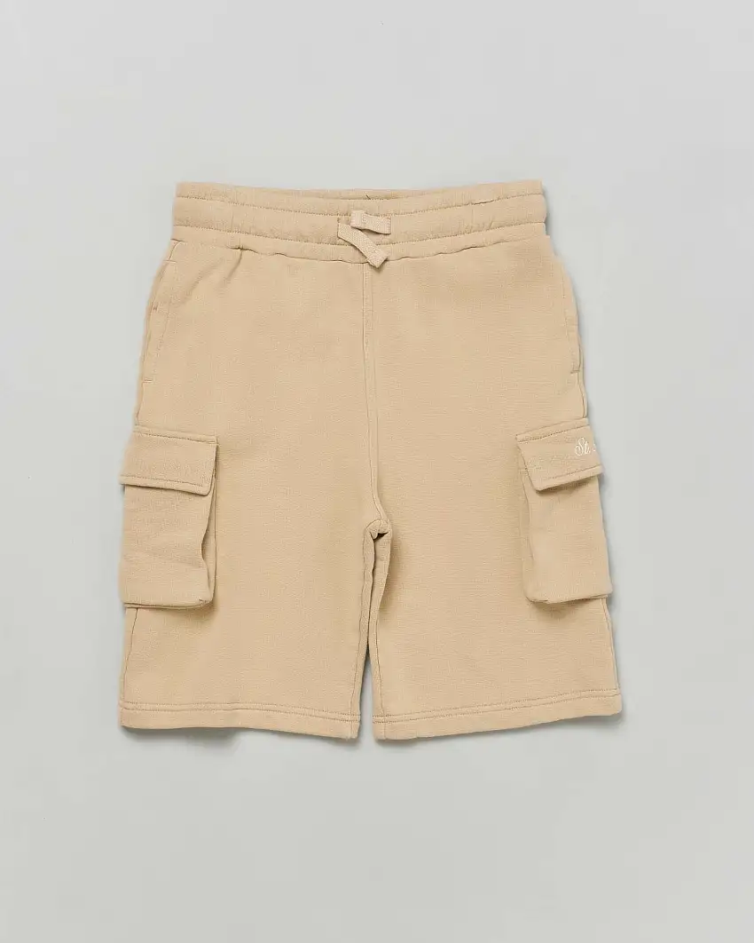 Bermuda color sabbia cargo in felpa di cotone con coulisse