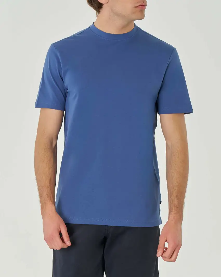 T-shirt blu indaco mezza manica in micro piquè di cotone stretch