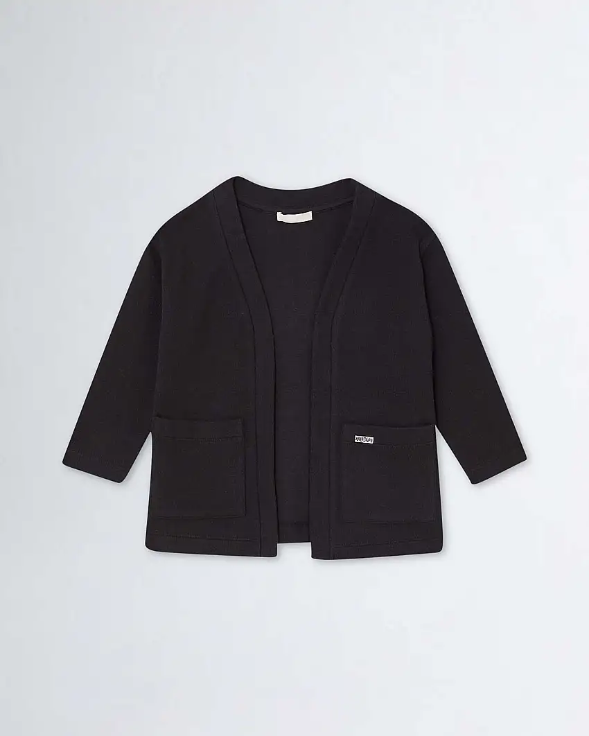 Cardigan nero in felpa di cotone stretch con tasche applicate