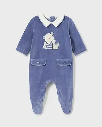 Tutina avio a maniche lunghe in ciniglia con orsetto