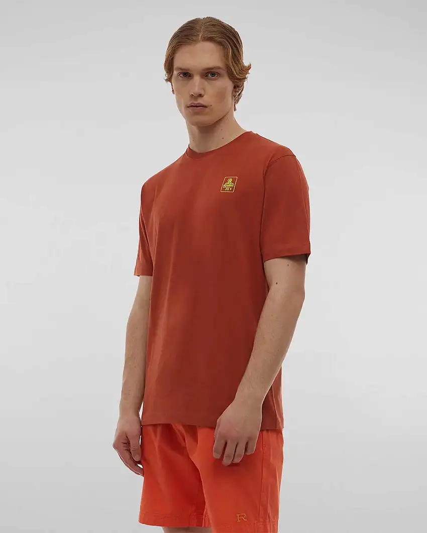 T-shirt coccio tinta unita in puro cotone con stampa logo gialla sul petto