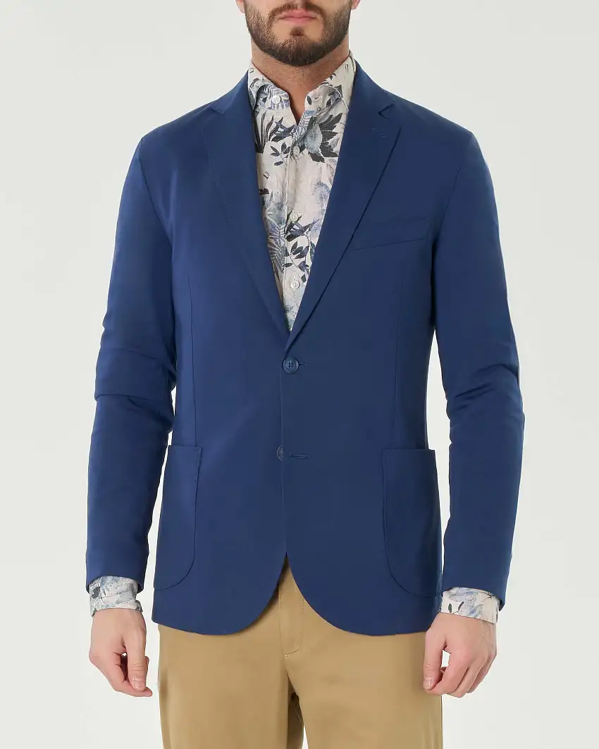 Blazer blu indaco in leggero jersey di viscosa stretch