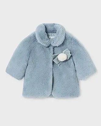 Cappotto in pelliccia azzurra con fiocco 6-18 mesi