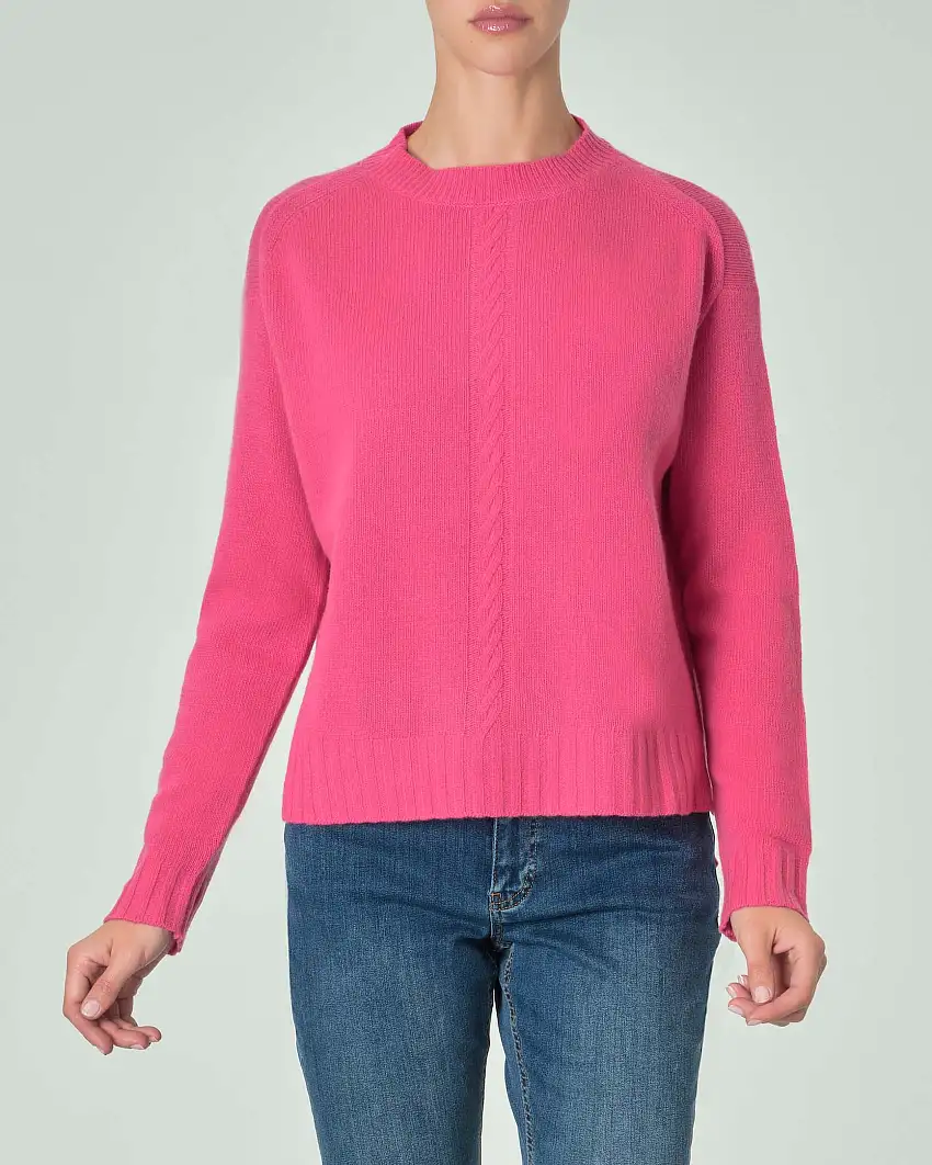 Maglia in misto lana rosa bubble con motivo a trecce verticale