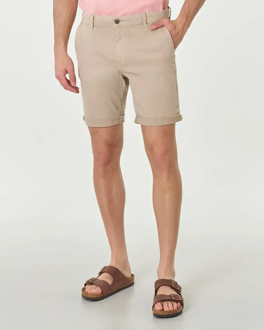 Bermuda chino beige slim fit in cotone stretch armaturato