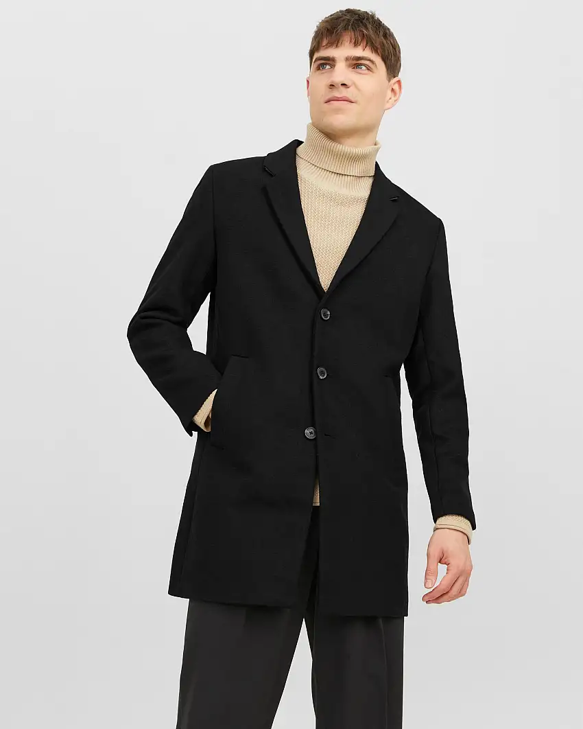 Cappotto nero in panno di misto lana