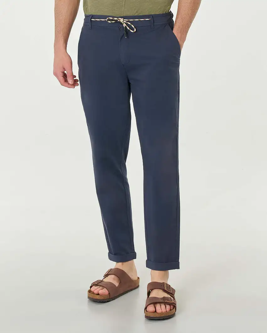 Pantalaccio blu in popeline di cotone stretch