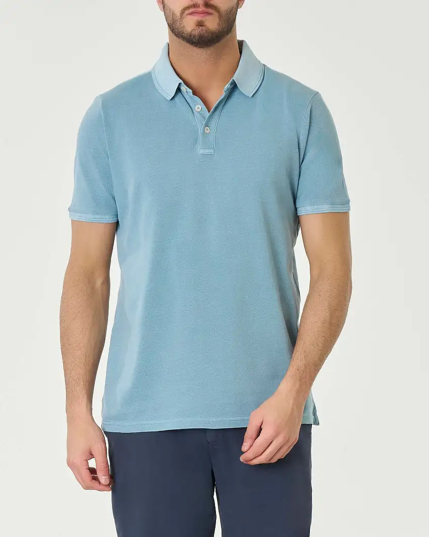 Polo azzurra mezza manica in piquè di cotone