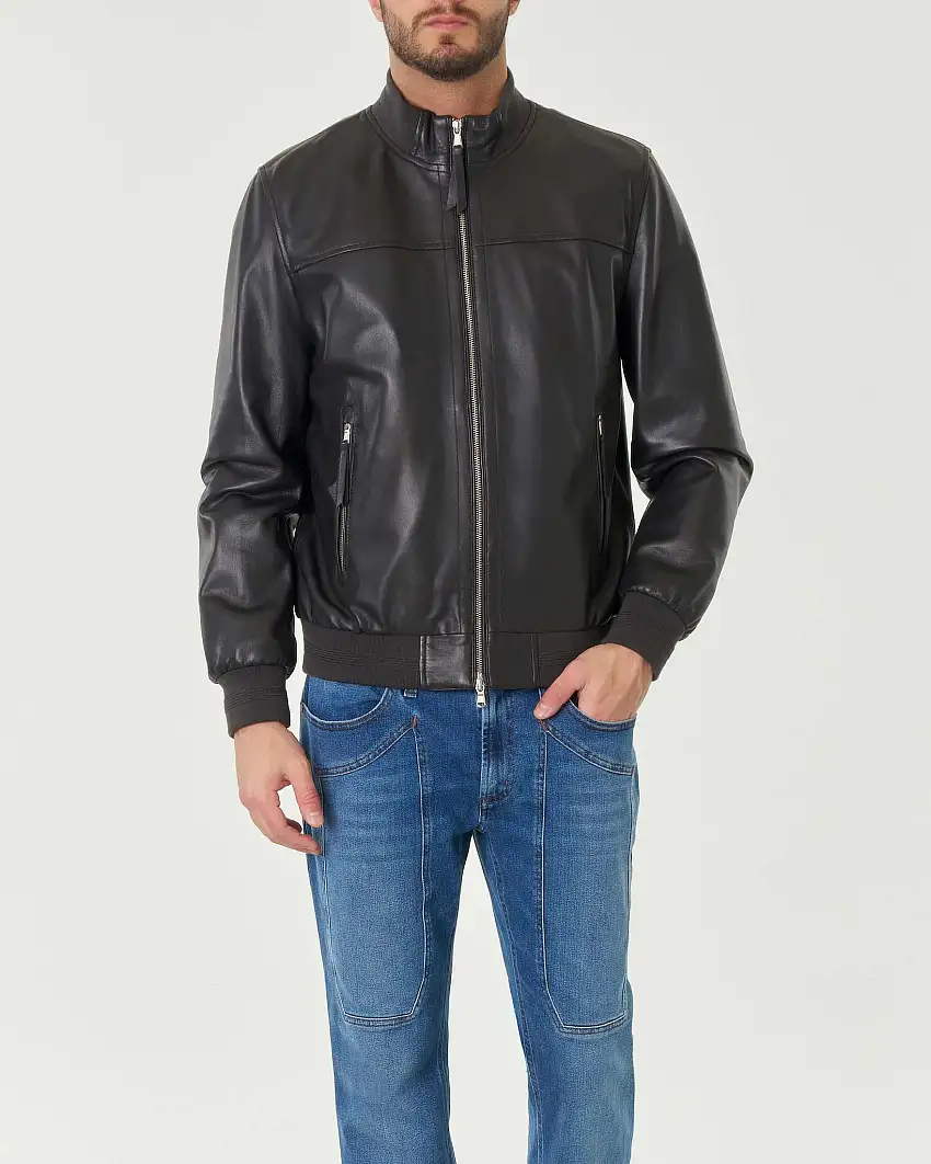 Giubbino bomber in pelle testa di moro