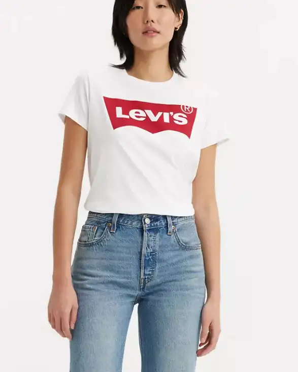 T-shirt girocollo bianca in puro cotone con maxi-logo batwig rosso stampato sul petto