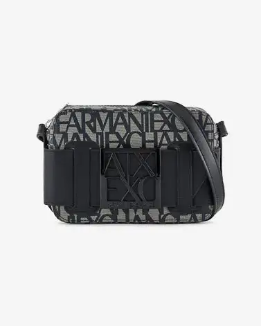 Cross bag nera a motivo logo beige in similpelle con maxi fibbia logo in metallo a specchio tono su tono