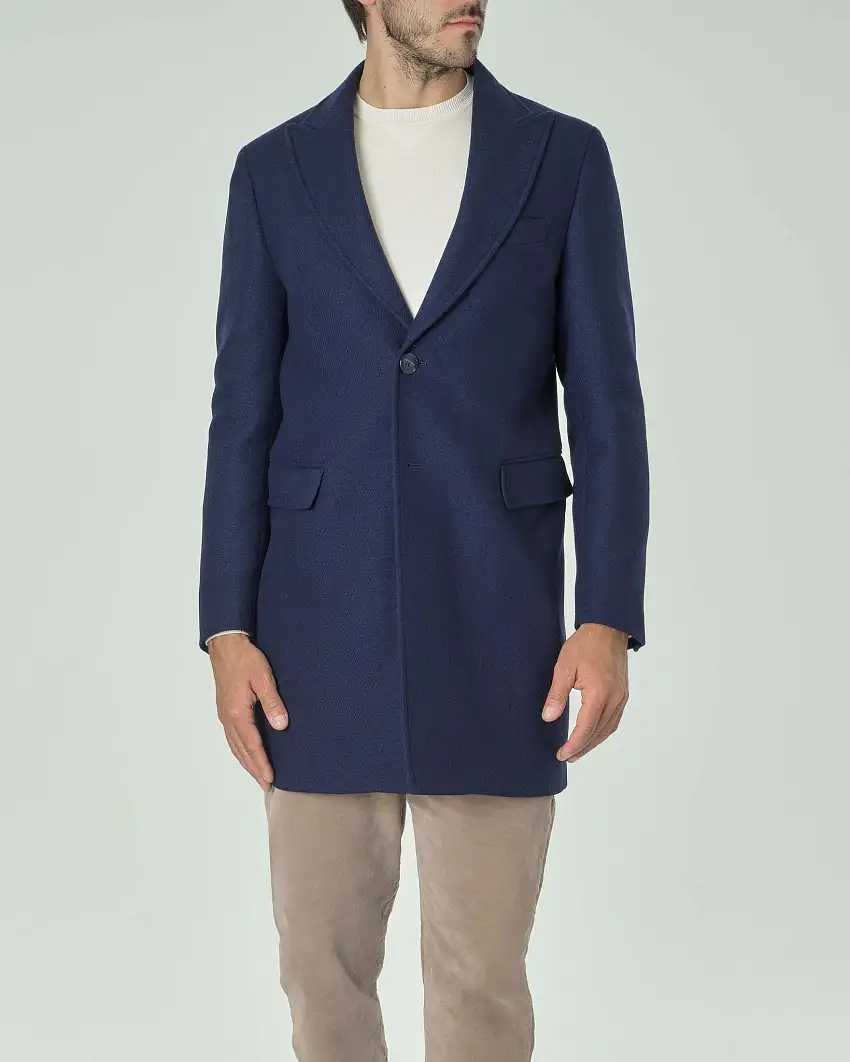 Cappotto Paul Baker blu indaco in panno di lana con rever a lancia