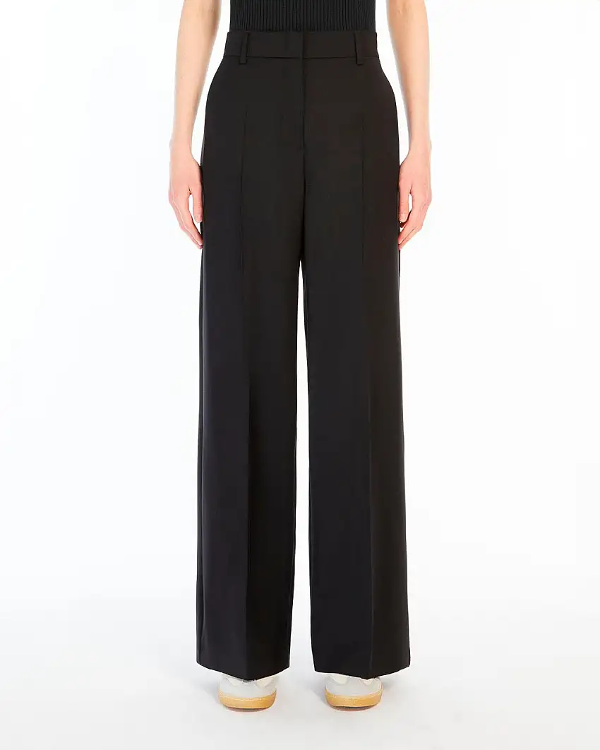 Pantaloni neri straight in tela di pura lana vergine con pinces in vita