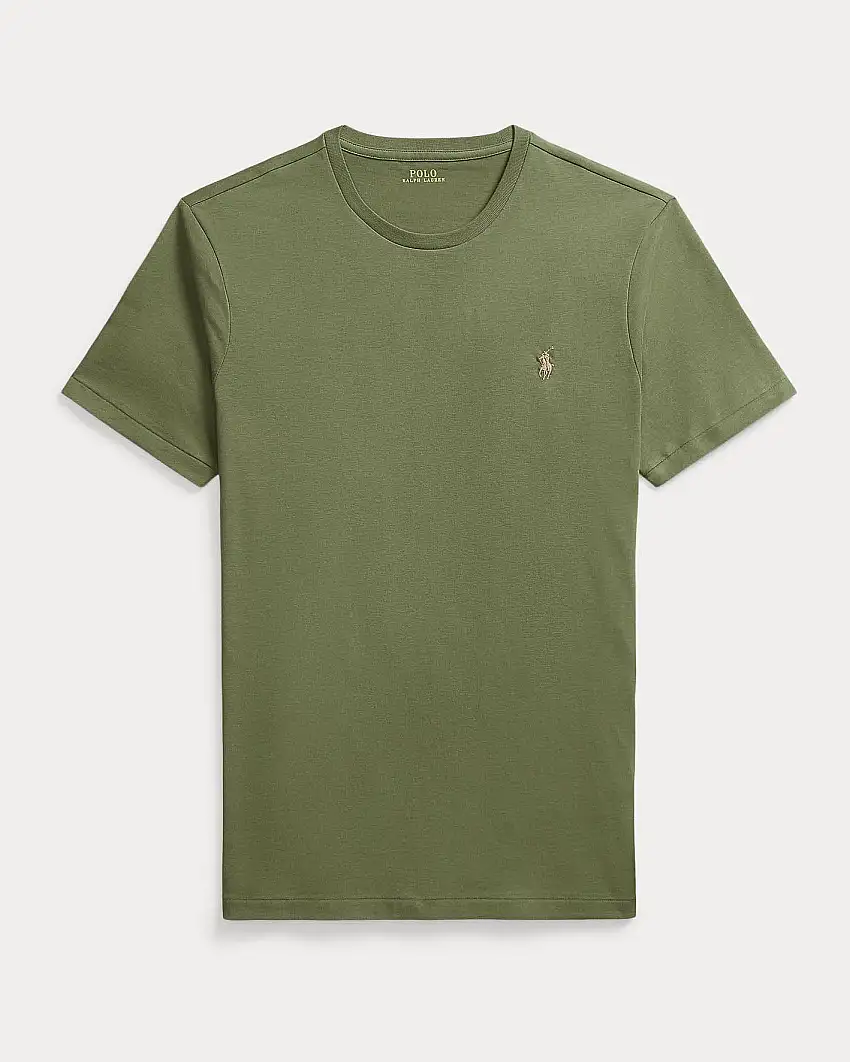 T-shirt Polo Ralph Lauren verde militare custom slim-fit in puro cotone con logo pony ricamato sul petto