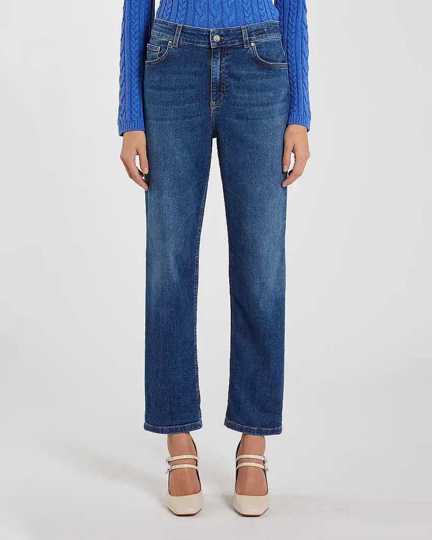 Jeans tomboy fit in cotone stretch blu ston washed