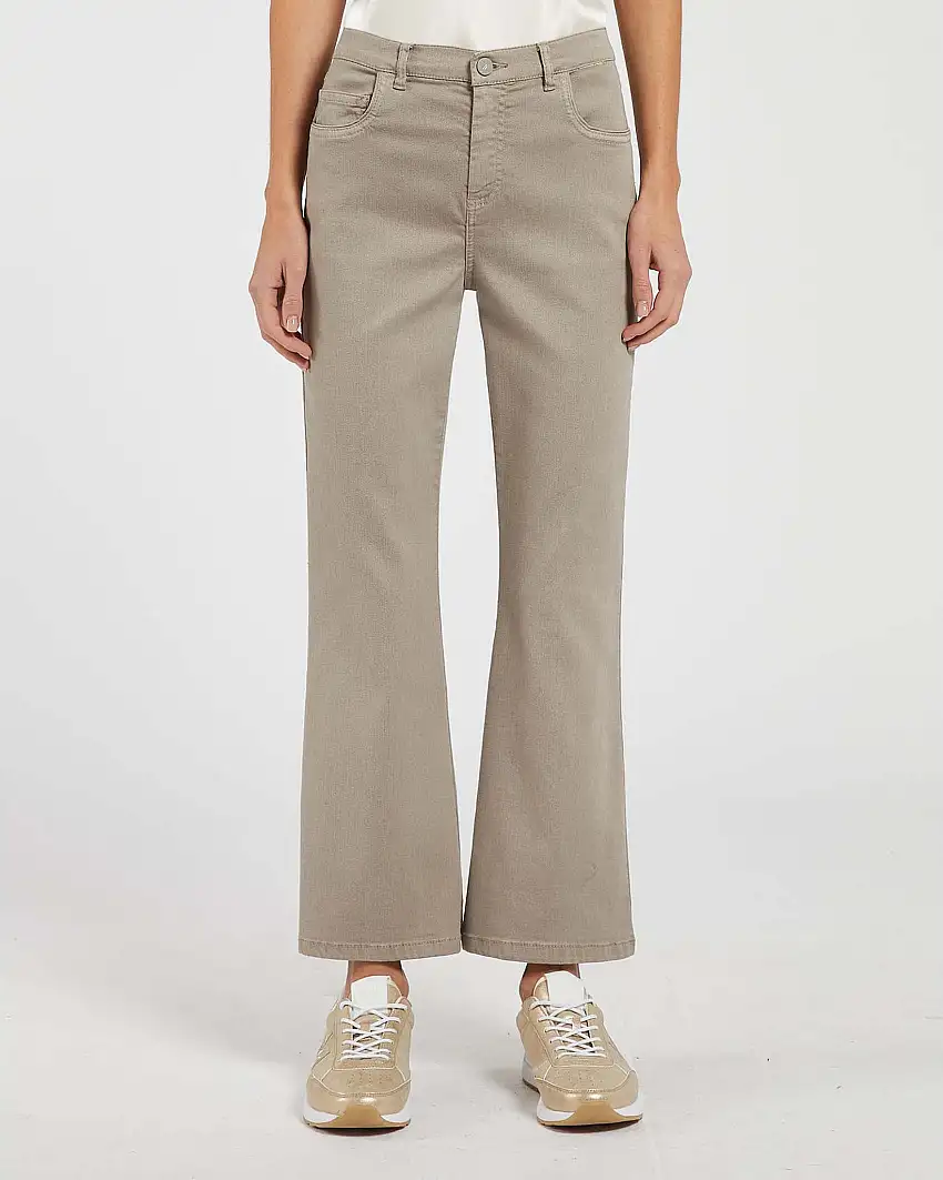 Pantaloni color tortora a trombetta in cotone e lyocell Linea MONOCHROME