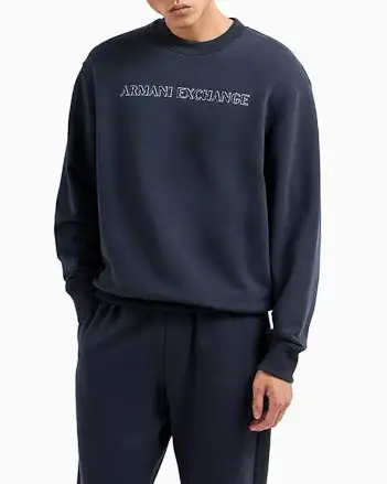 Felpa blu girocollo relaxed-fit con logo scritta sul petto