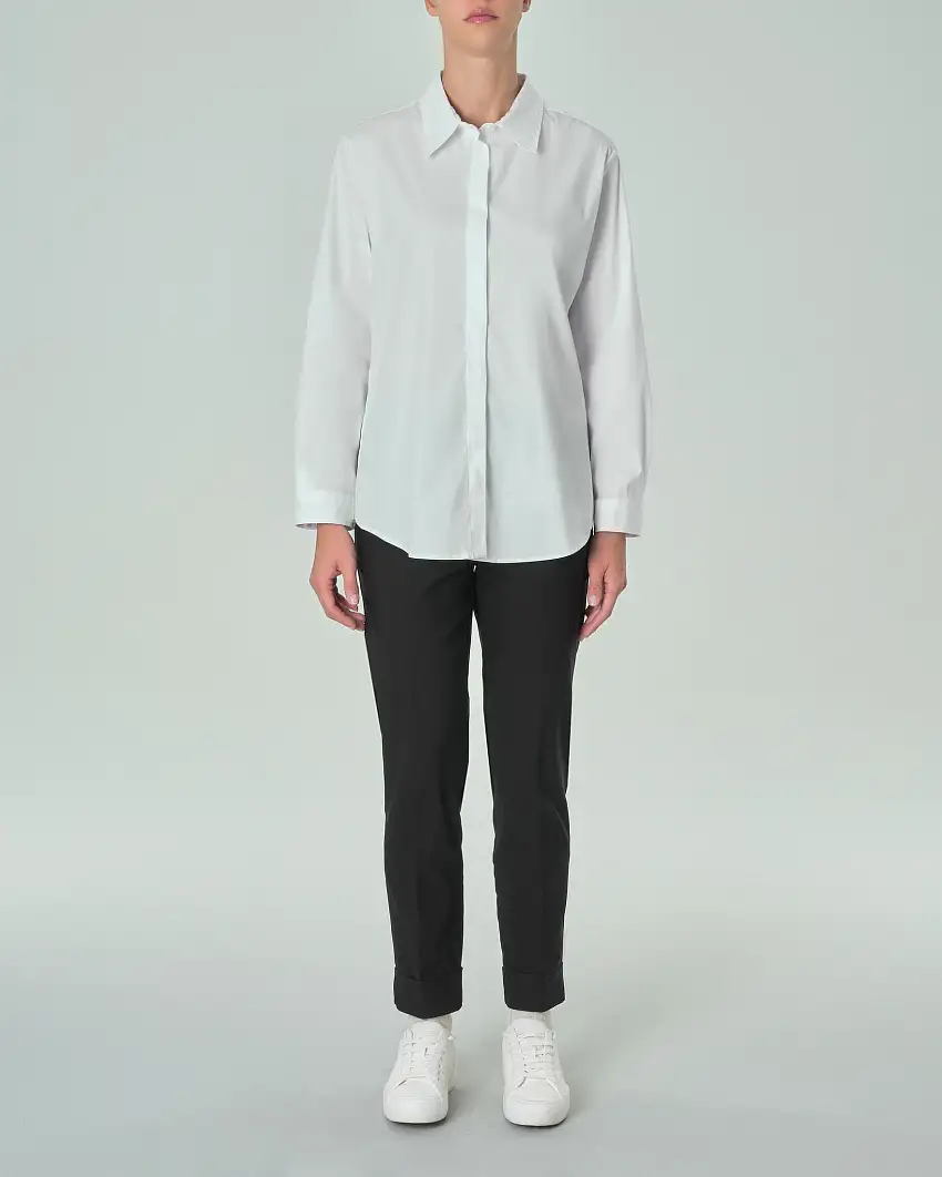 Pantaloni neri slim in misto viscosa stretch con risvolto al fondo ed elastico in vita