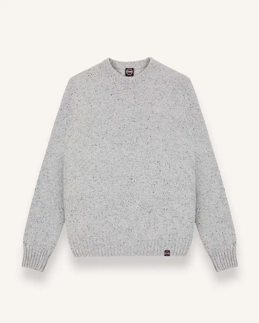 Maglione grigio girocollo in filato di misto lana e seta ad effetto bottonato