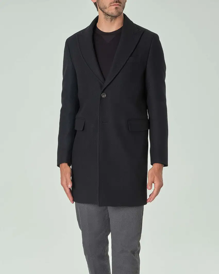 Cappotto Paul Baker nero in panno di lana con rever a lancia