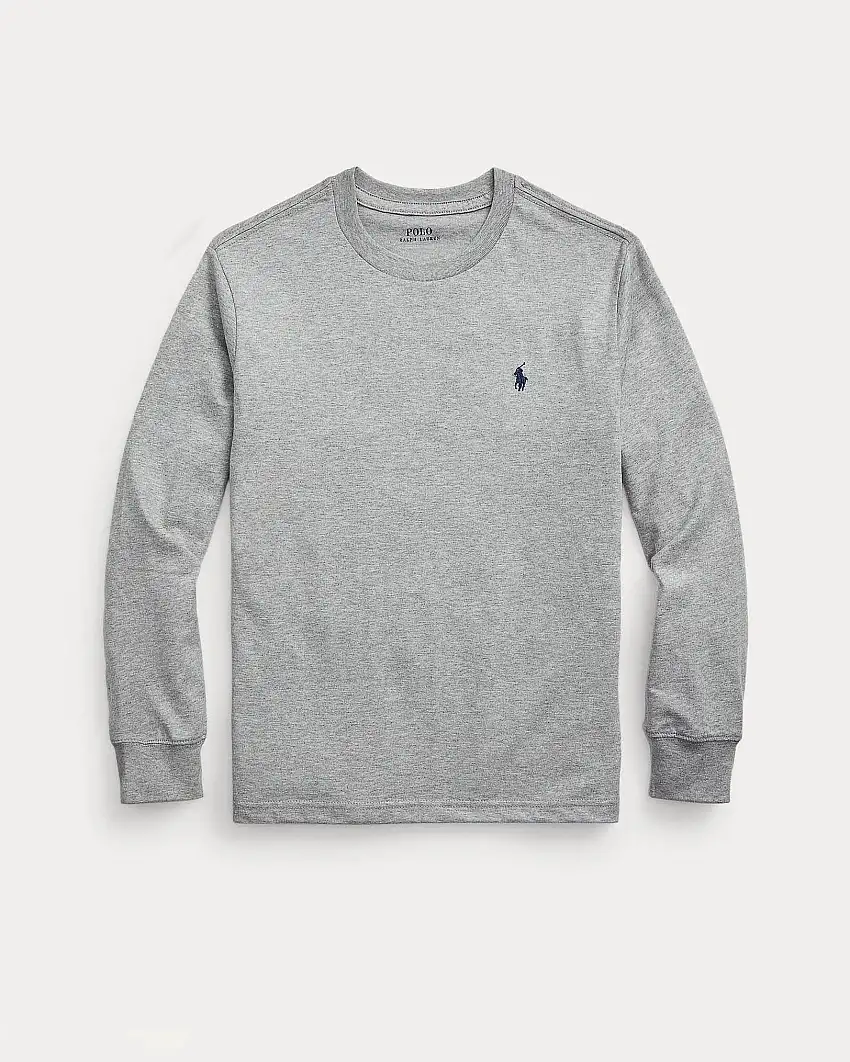 T-shirt Polo Ralph Lauren grigia in puro cotone a maniche lunghe con polsini